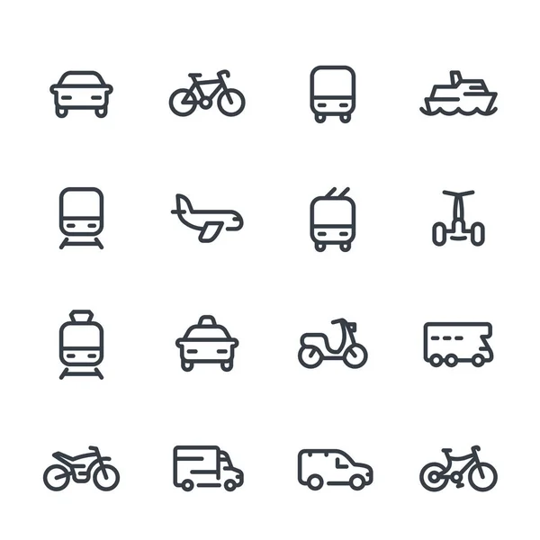 Iconos de línea de transporte sobre blanco — Vector de stock