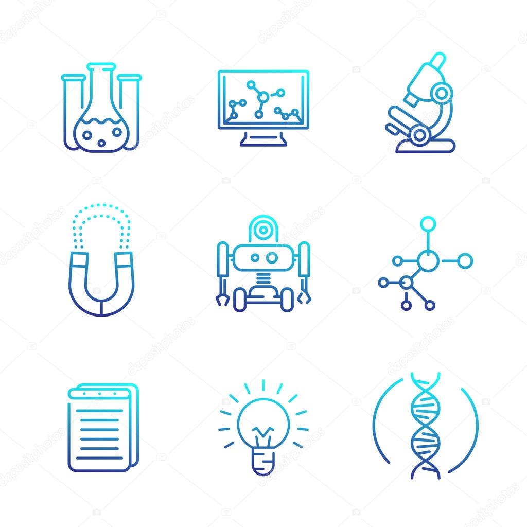 Science icons set, line style