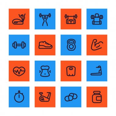 Fitness ve spor eğitim Icons set hattı