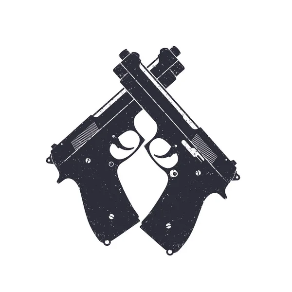 Pistolas modernas cruzadas, armas de vetor no branco — Vetor de Stock
