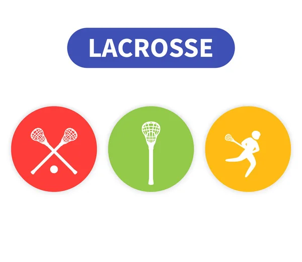 Lacrosse pictogrammen, speler in spel, stokken vector — Stockvector