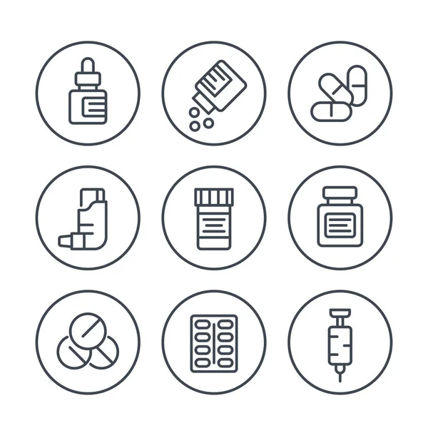 Médicaments icônes de ligne en cercles sur blanc — Image vectorielle
