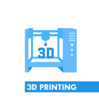 3D yazıcı simgesinin üzerinde beyaz düz stil