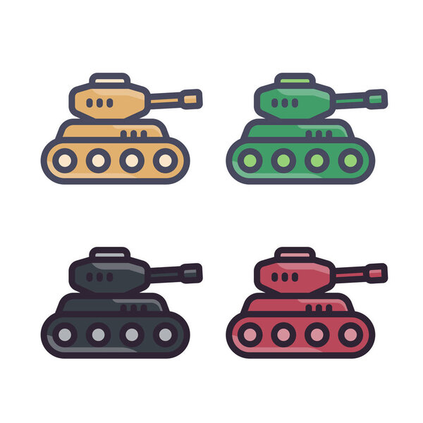 battle tank, icons in flat style