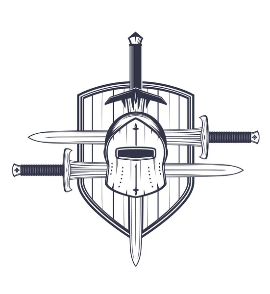 Middeleeuwse helm, zwaard en schild — Stockvector