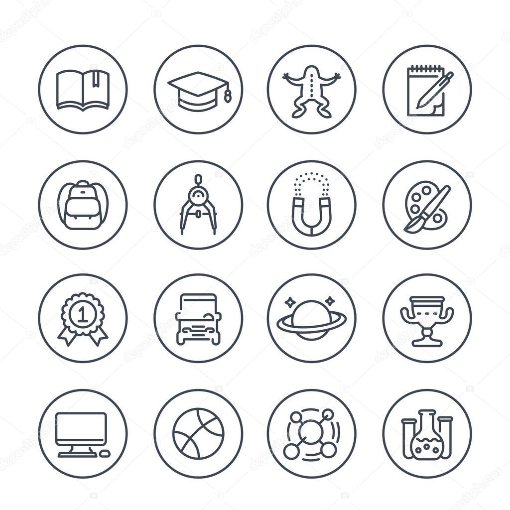 School and college line icons in circles over white