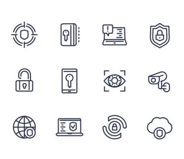 Beyaz üzerinde güvenlik ve koruma çizgisi simgeleri