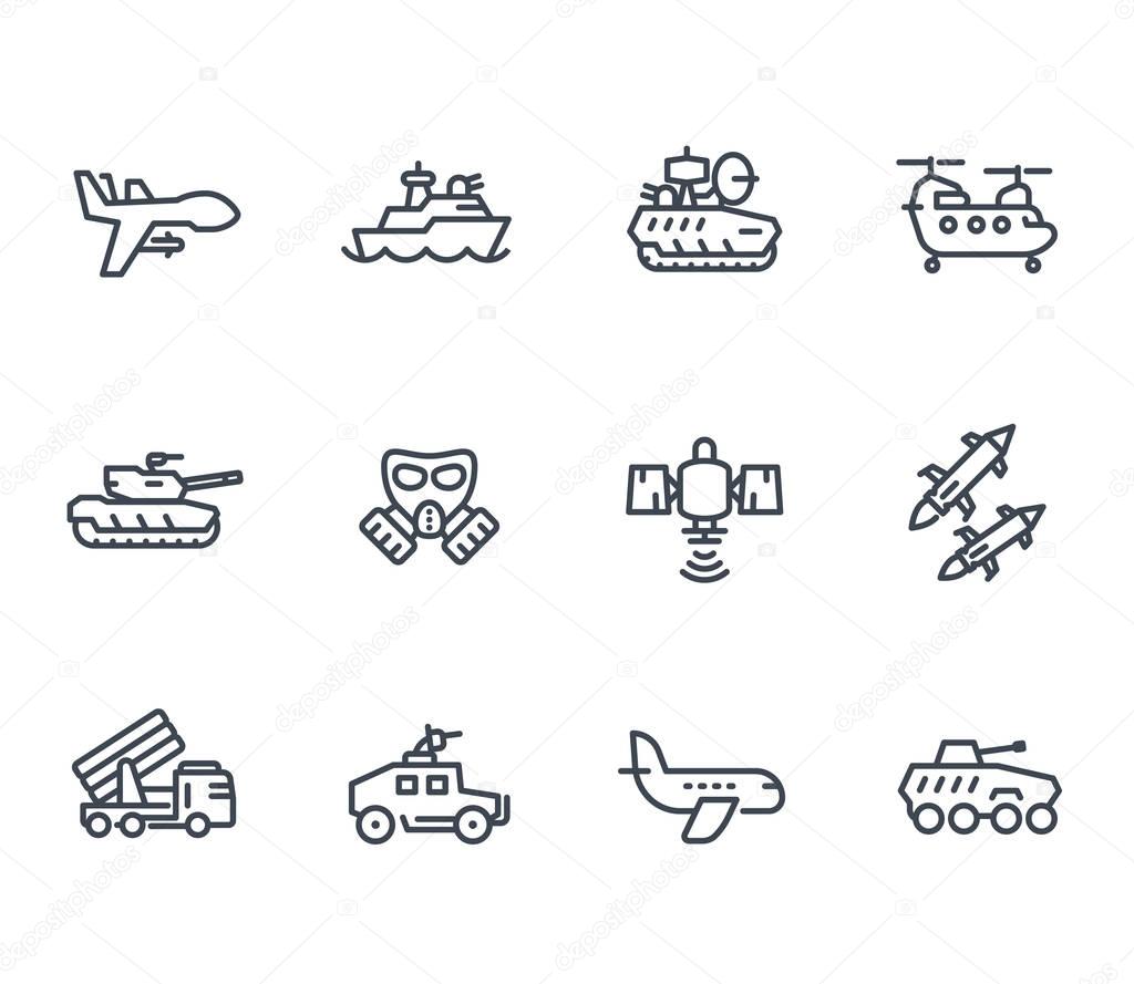 Army line icons on white, vector illustration, eps 10 file, easy to edit