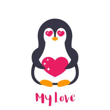 Emoji şirin pinguin beyaz üzerinde aşık ile