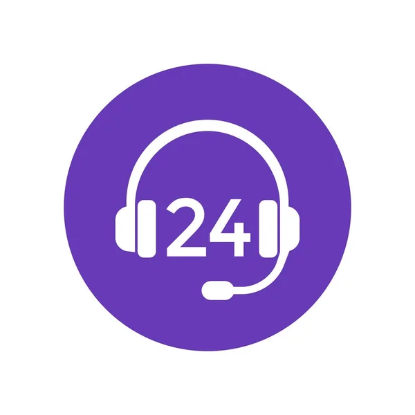 Icono de servicio de soporte 24 con auriculares — Vector de stock