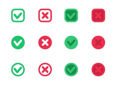 onay işaretleri, vektör keneler, haçlar, kırmızı ve yeşil