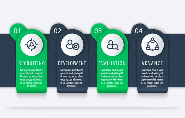 Personal, Recursos Humanos, 1, 2, 3, 4 pasos, elementos de infografía — Archivo Imágenes Vectoriales