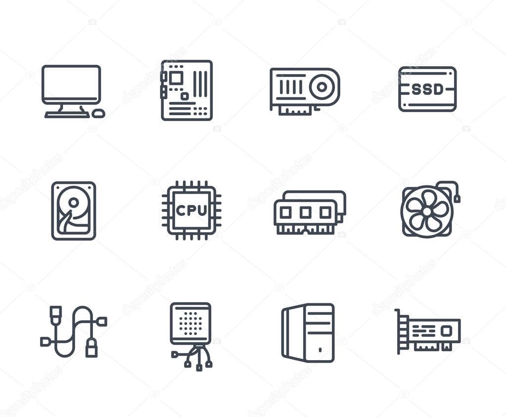 computer components icons on white