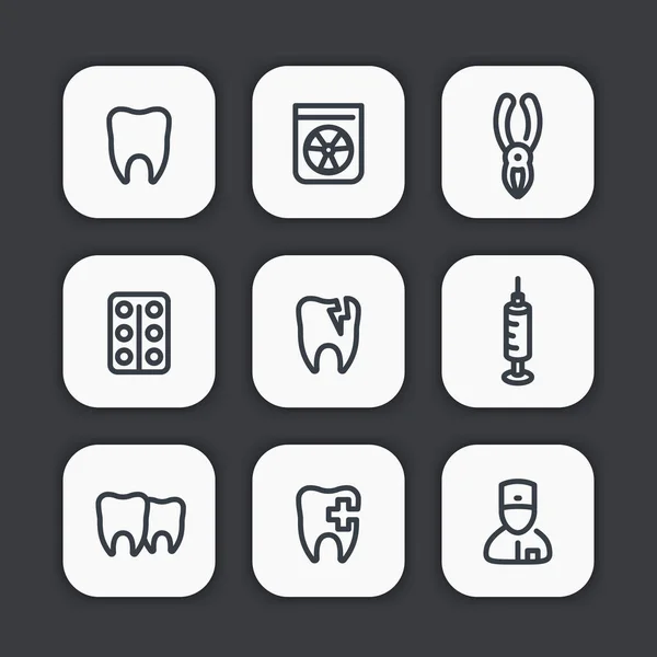 Zestaw ikon linii zęba — Wektor stockowy