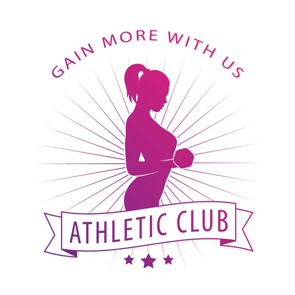 Gagner Avec Nous Badge Avec Pose Fille Athlétique Logo Fitness — Image vectorielle