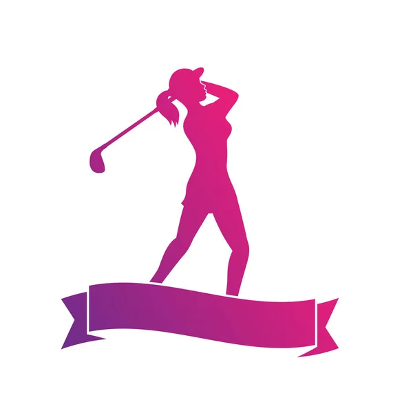 Gracz Golfa Kobiet Sylwetka Kołysanie Golf Club Biały Ilustracja Wektorowa — Wektor stockowy