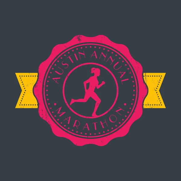 Maratona Emblema Vintage Emblema Sinal Com Menina Execução Logotipo Redondo — Vetor de Stock