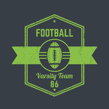 Amerikan futbolu vintage logo, rozet, tişört baskı, gri yeşil