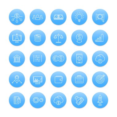 Risk sermayesi satır simgeler, Yatırımlar, risk değerlendirmesi, forex, yatırım fonu, mavi Icons set yuvarlak başlangıç şirketi