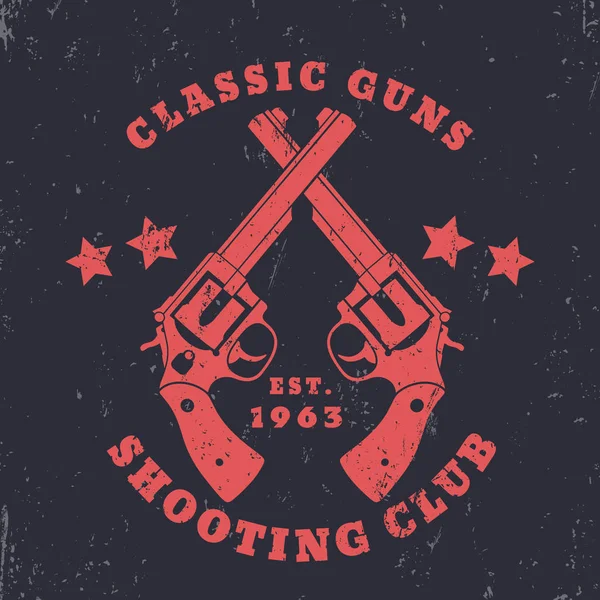 古典的な銃ロゴは拳銃と暗い赤 — ストックベクタ