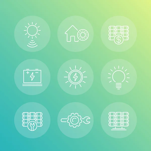 Ikony Linii Energii Słonecznej Energii Elektrycznej Panele Słoneczne Energetyka Ilustracja — Wektor stockowy