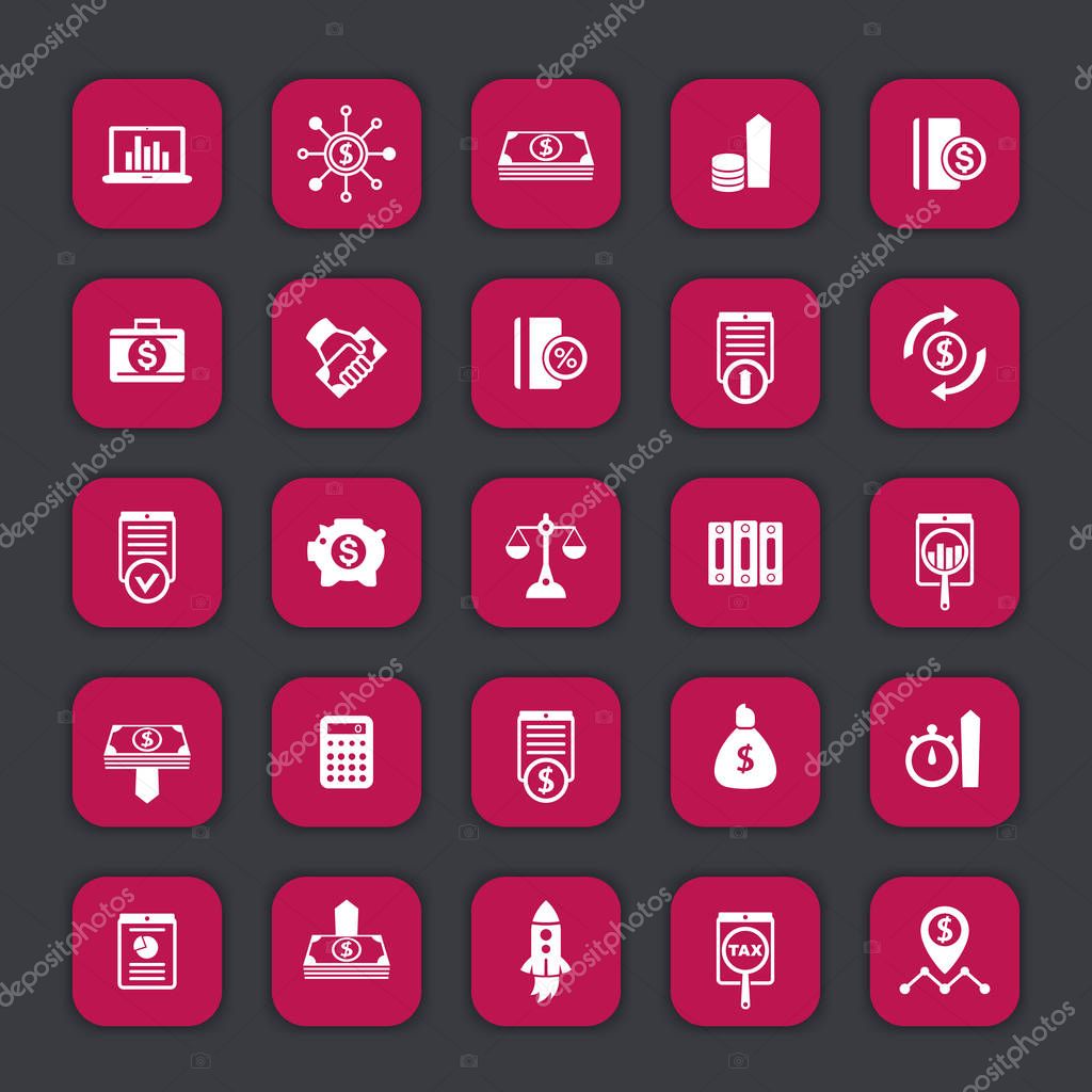 25 finance icons, investing, venture capital, shares, investor, portfolio, funds, investment, income, vector illustration