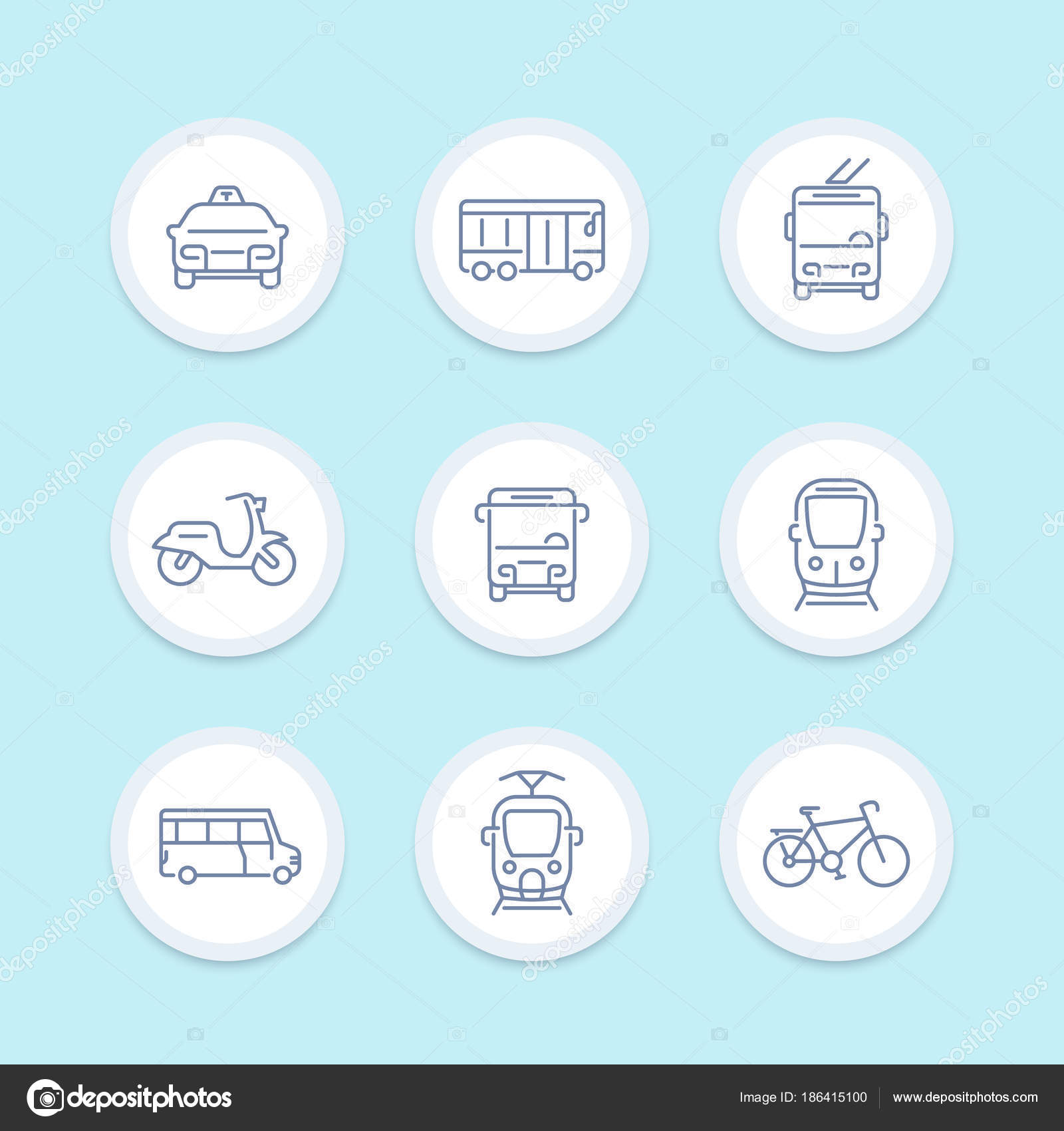 City Transport Transit Van Bus Taxi Train Line Icons Stock Vector Image ...