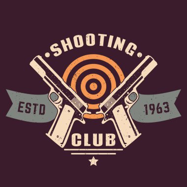 Çekim kulüp logosu, vintage amblemi, iki tabanca, tabanca ile rozet