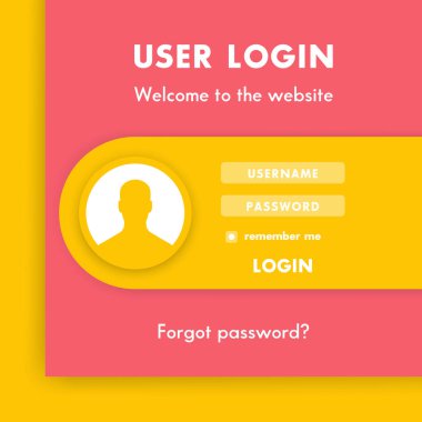 Kullanıcı oturumu açma penceresi, sayfa web sitesi kırmızı ve sarı için