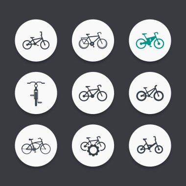 Bisiklet, Bisiklet, retro bisikleti, Elektrikli bisiklet, yağ-Bisiklet Icons set yuvarlak