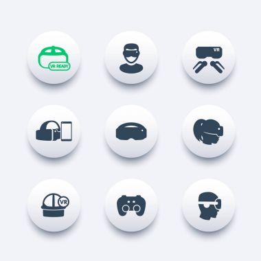sanal gerçeklik Icons set, Vr kulaklık, gözlük, vr hazır piktogram, vektör çizim
