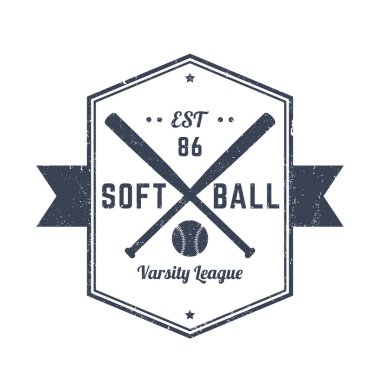 Softbol vintage amblem, logo, t-shirt tasarım, beyaz üzerine beyzbol sopaları ile yazdırma