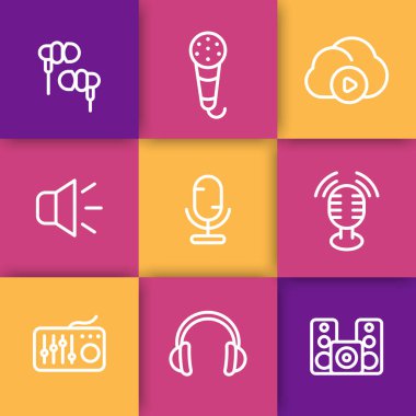 ses hattı Icons set, kulaklık, kulaklık, mikrofon, hoparlörler, vektör çizim