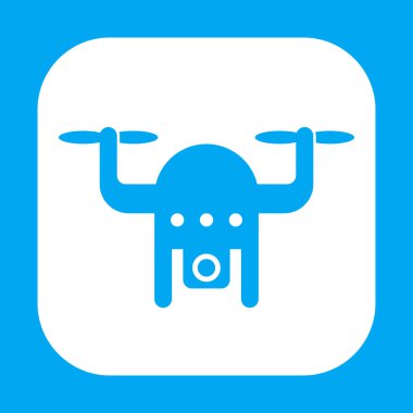 Drone simgesi, helikopter ile beyaz, vektör çizim üzerinde fotoğraf makinesi