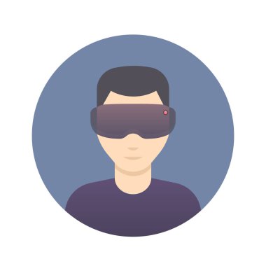 VR gözlük, kulaklık, karikatür adam sanal gerçeklik gözlük düz simgesi
