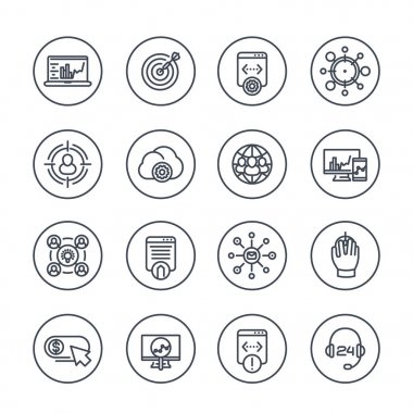 SEO hat simgeler çevrelerde, arama motoru optimizasyonu, Web sitesi analizi, dizin oluşturma, sıralama, internet pazarlama, seo araçları
