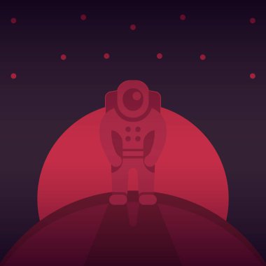 başka bir gezegende, mars, uzay araştırmaları, gezegenler arası seyahat, vektör çizim insan misyonuna astronot