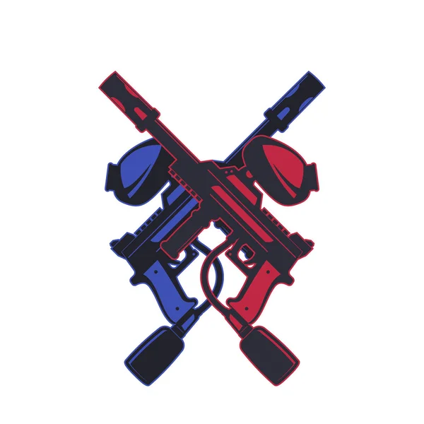 Crossed Paintball Guns Red Blue White Vector Illustration — Stock Vector