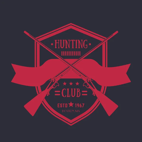 Lov Vintage Logo Klubu Dvěma Překročil Staré Pušky Červený Emblém — Stockový vektor
