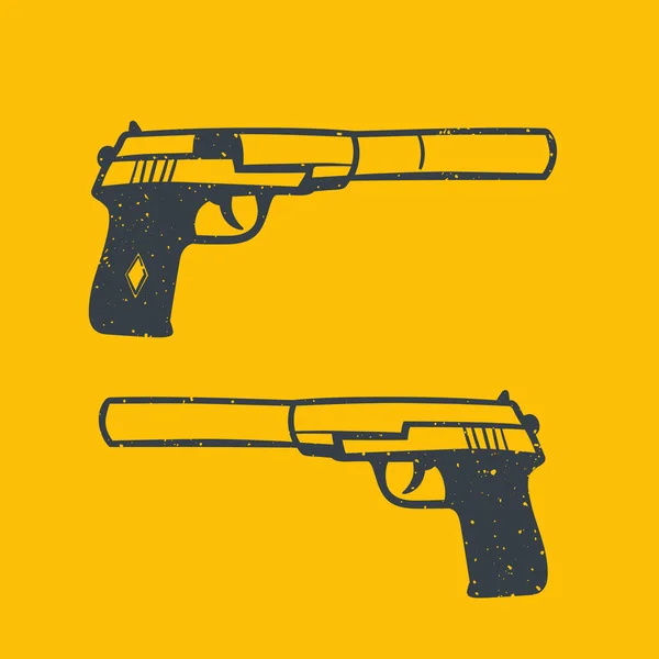 Pistolet Dessiné Main Avec Silencieux Pistolet Illustration Vectorielle — Image vectorielle