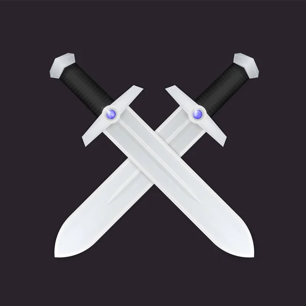 Schwerter Mit Edelstein Griff Zwei Gekreuzte Klingen — Stockvektor