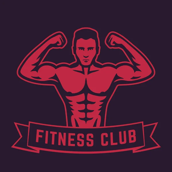假扮运动员 强壮健美 男子显示他的二头肌 健身俱乐部标志 会徽元素 — 图库矢量图片
