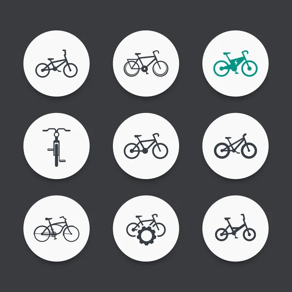 Bicycle Cycling Retro Bike Electric Bike Fat Bike Icons Set — Stock Vector