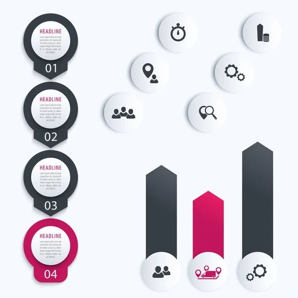 Timeline Verticale Elementi Infografica Aziendale Etichette Passo Grafico Illustrazione Vettoriale — Vettoriale Stock