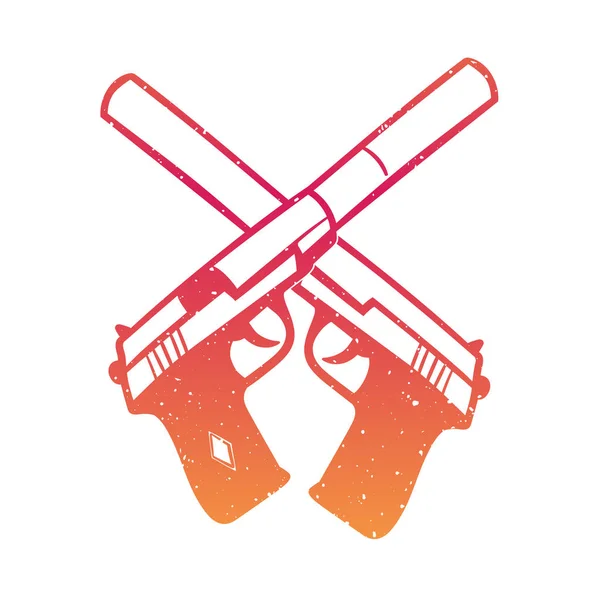 Ilustracja Wektorowa Ręcznie Rysowane Pistoletów Tłumikiem Skrzyżowane Pistolety Białym — Wektor stockowy