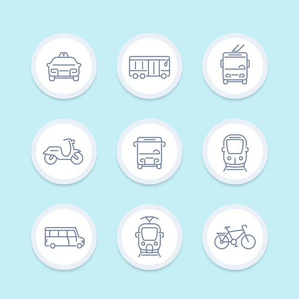 City Transport Transit Van Bus Taxi Train Line Icons — Stock Vector