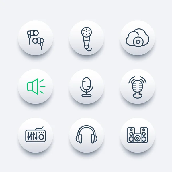 Audio Line Icons Set Ohrhörer Kopfhörer Mikrofone Lautsprecher Musik Der — Stockvektor