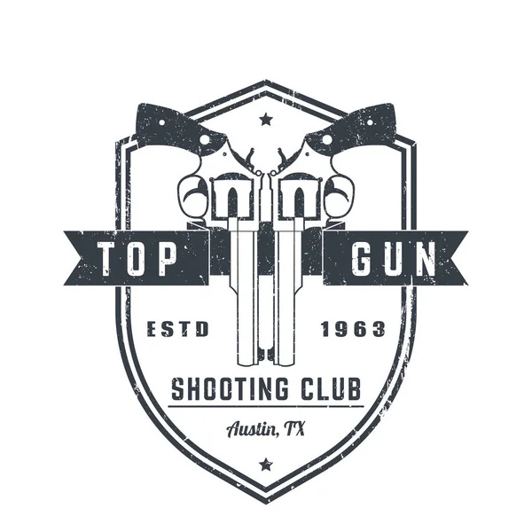 Gun Club Vintage Λογότυπο Έμβλημα Δύο Περίστροφα Για Ασπίδα Grunge — Διανυσματικό Αρχείο