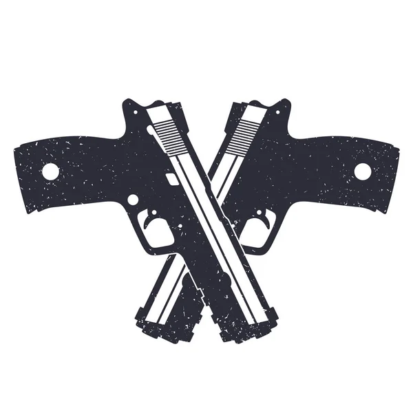 グランジ テクスチャ拳銃ベクトル図と交差した近代的な拳銃 — ストックベクタ