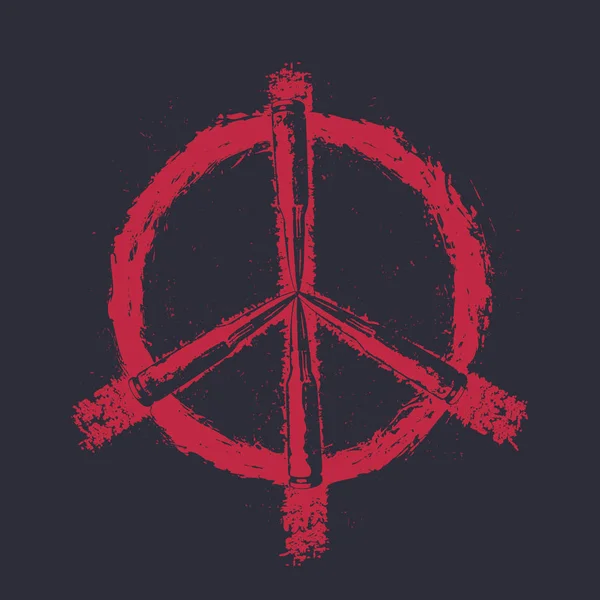 Vredesteken Met Kogels Shirt Afdrukken Rood Donker — Stockvector
